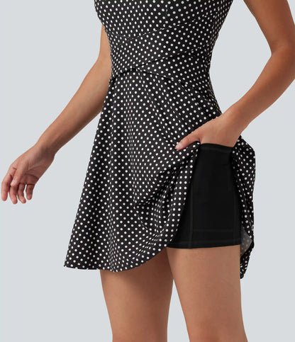 Built-in Bra 2-in-1 Polka Dot Mini Tennis Active Dress with Pockets-Easy Peezy Edition