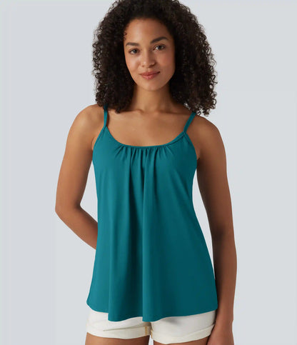 Adjustable Straps Ruched 2-in-1 Built-in Bra Casual Cami Top