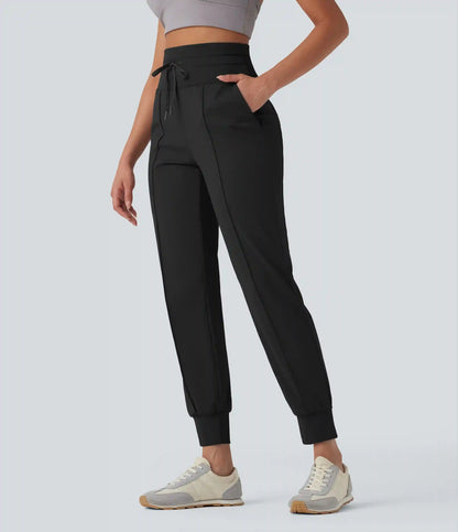 High Waisted Drawstring Quick Dry Yoga Joggers with Pockets-UPF40+
