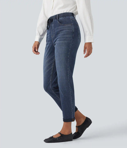 Halara Flex™ High Waisted Drawstring Rolled Hem Casual Slim Jeans with Pockets