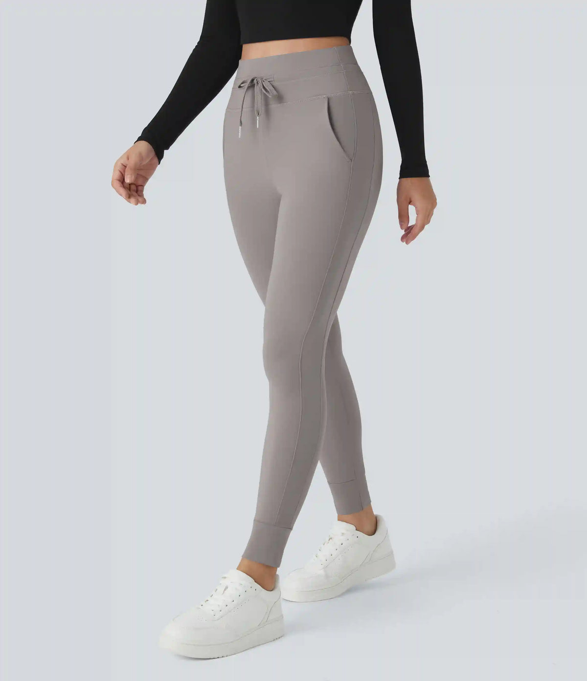 SoftlyZero™ Plush High Waisted Drawstring Pocket Plain Full Length Joggers