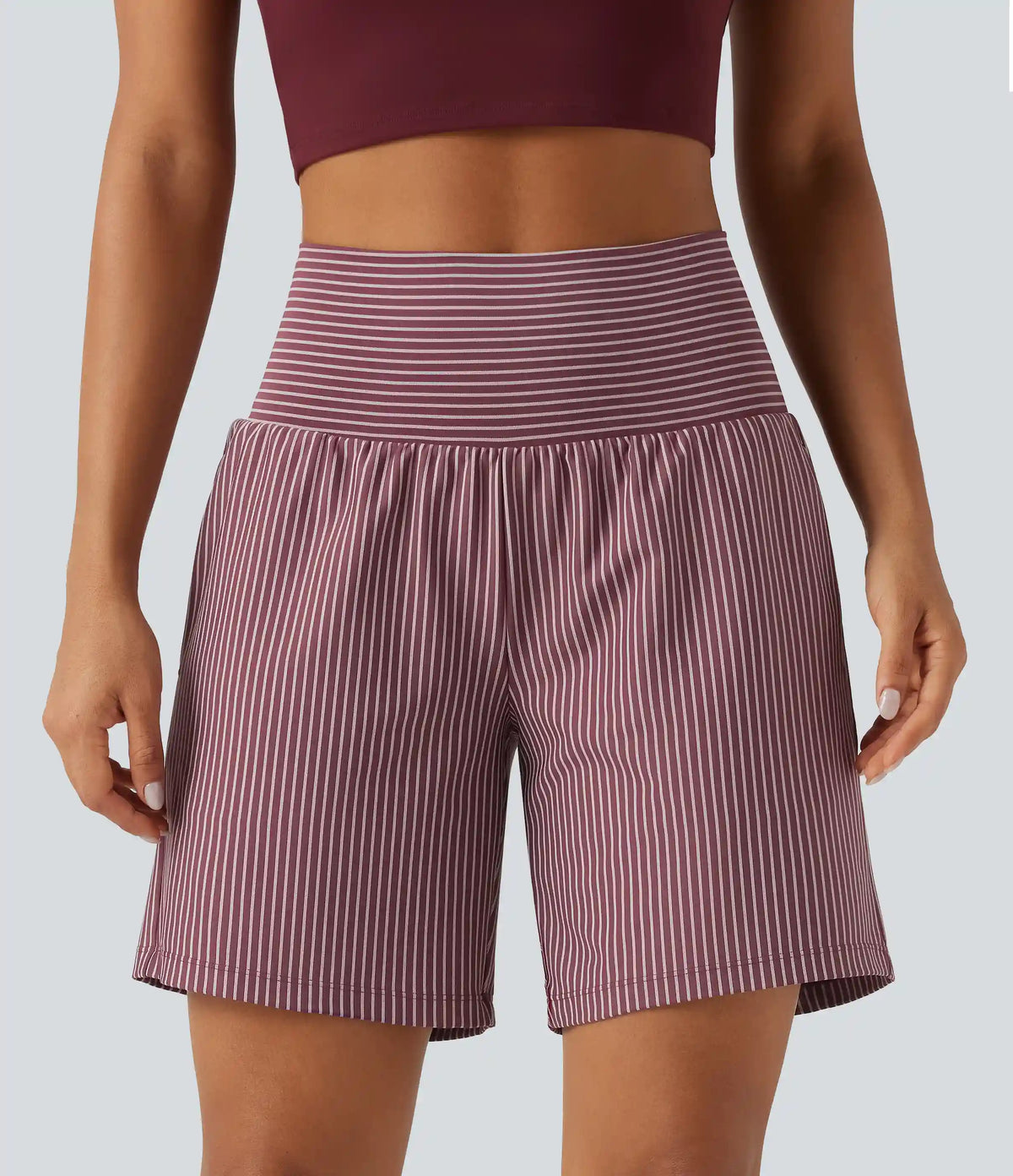 Super High Waisted 2-in-1 Stripe Yoga Shorts 7'' with Pockets