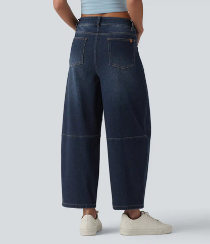 Halara Flex™ Low Rise Zipper Pockets Barrel Leg Casual Jeans