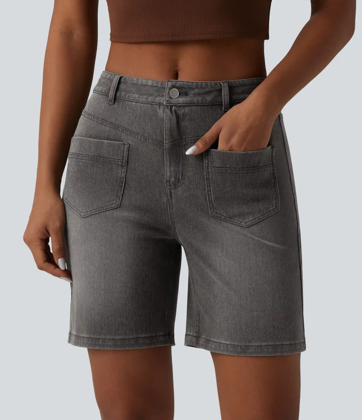 Halara Flex™ Mid Rise Denim Casual Shorts 7'' with Pockets