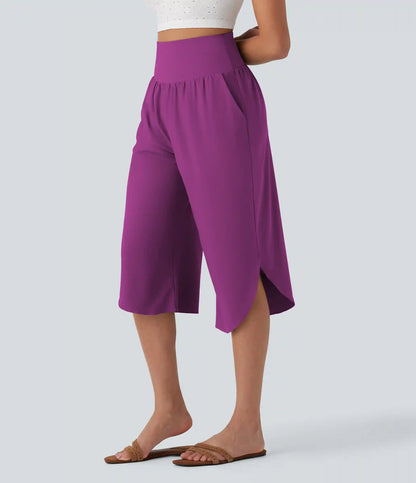 Breezeful™ High Waisted Tummy Control Hem Quick Dry Capri Pants with Pockets