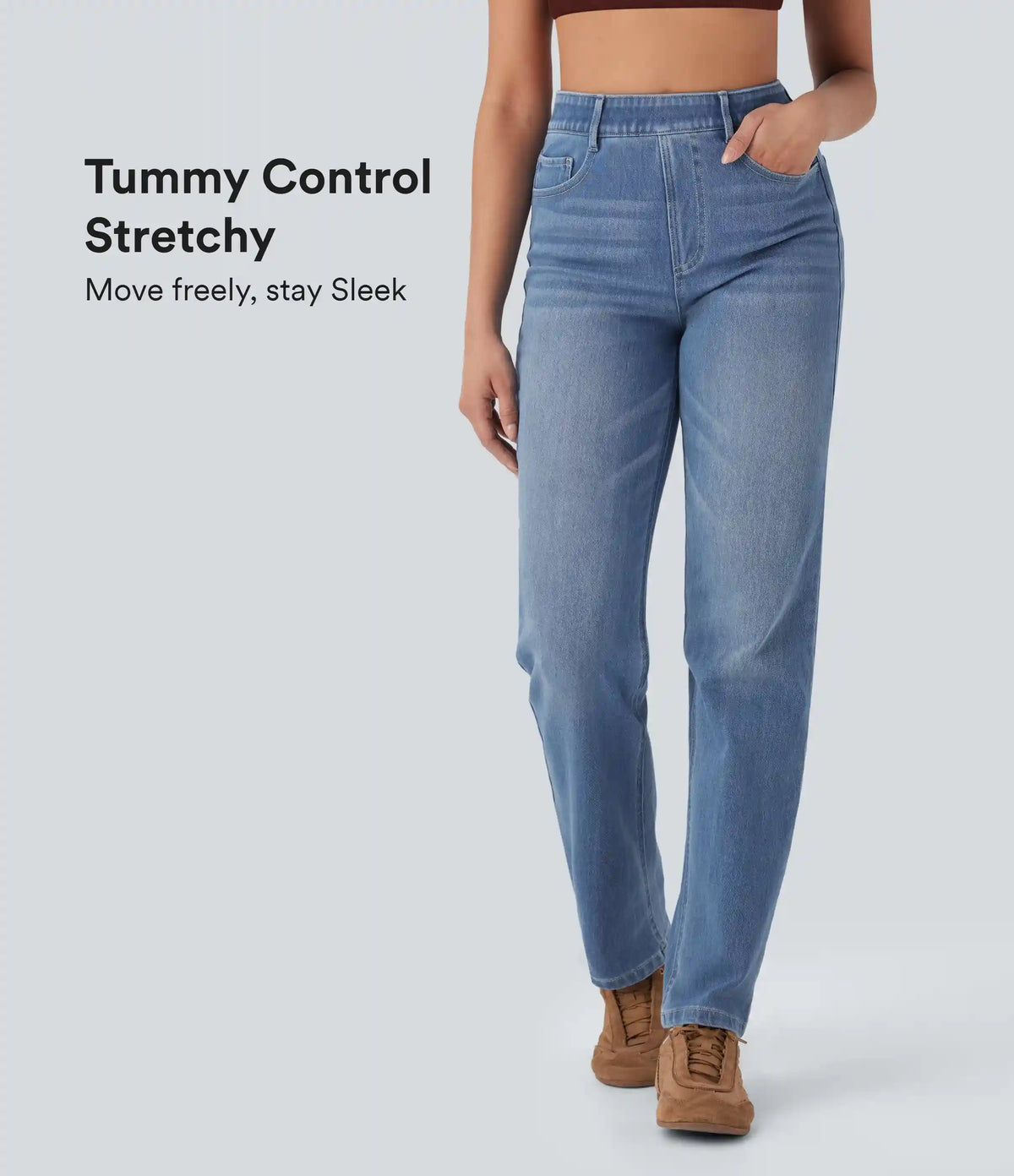 Halara Flex™ High Waisted Tummy Control Pockets Straight Leg Washed Casual Jeans