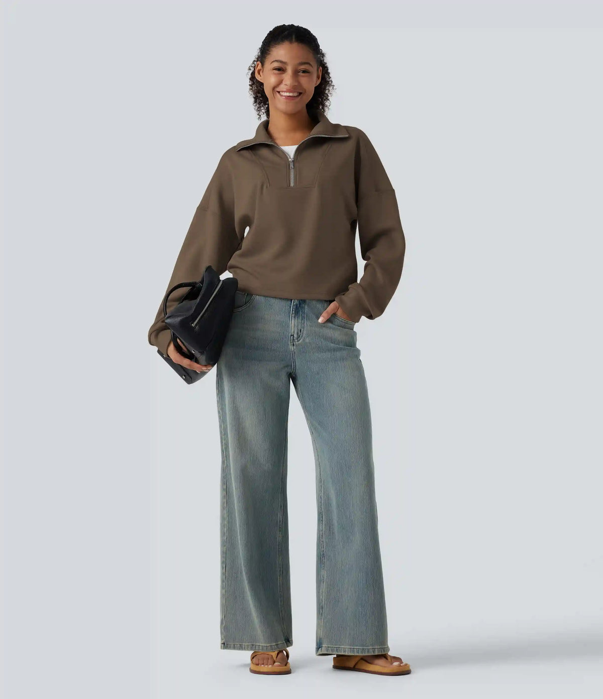 Mock Neck Half Zip Long Sleeve Work Sweatshirt