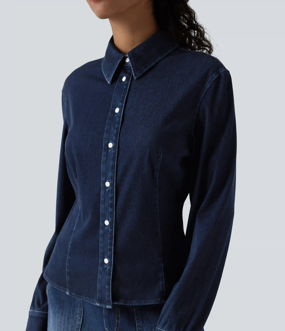 Halara Flex™ Long Sleeve Draped Lyocell Denim Casual Shirt