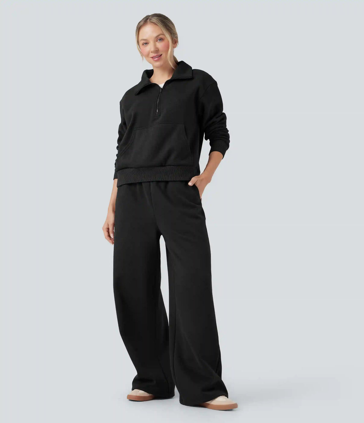 High-waisted Drawstring Fleece Casual Cotton Pants with Pockets