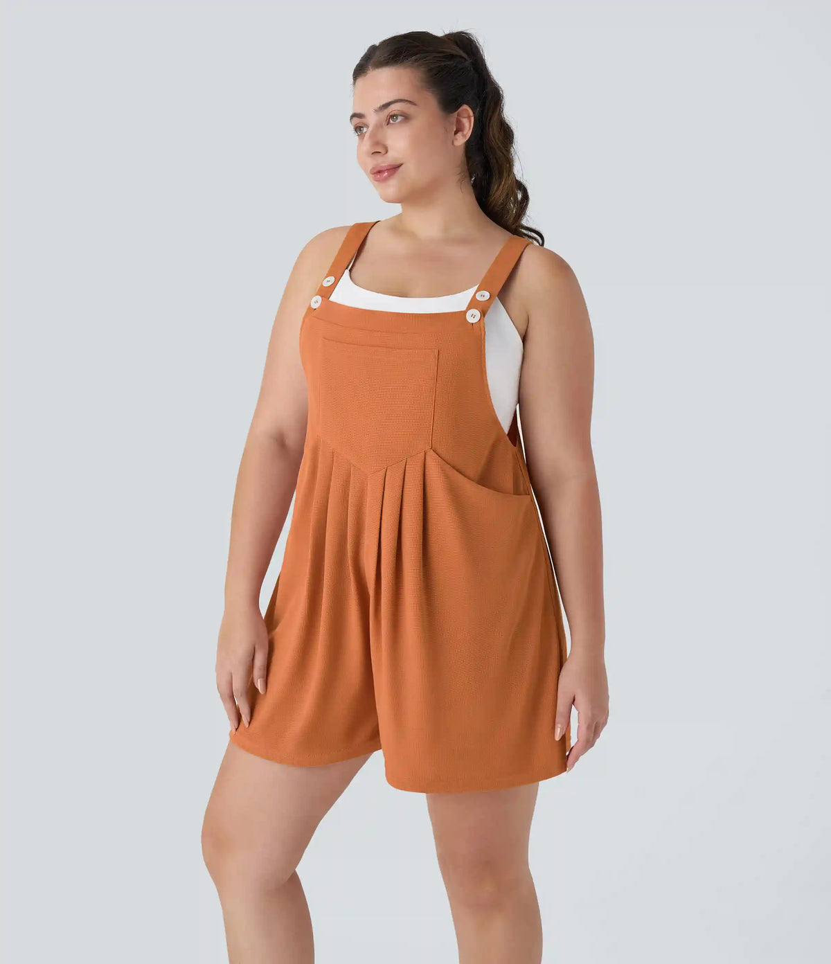 Pockets Waffle Casual Plus Size Short Overalls