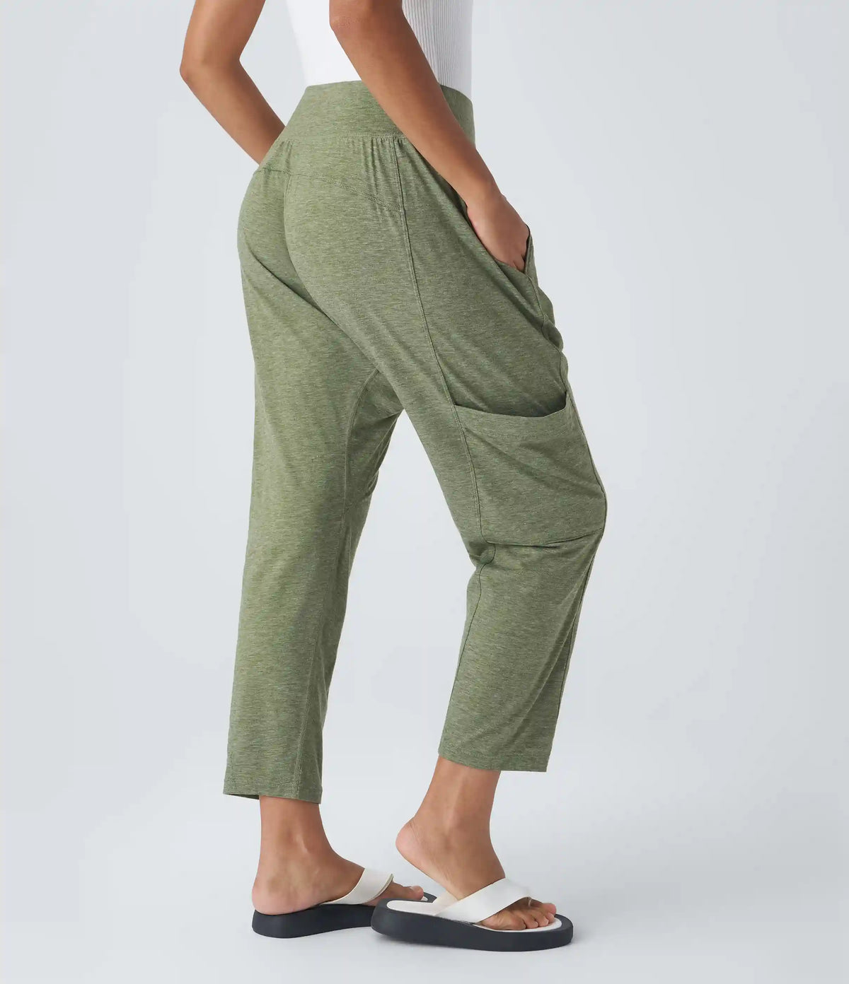 Mid Rise Tie Pockets Casual Harem Pants