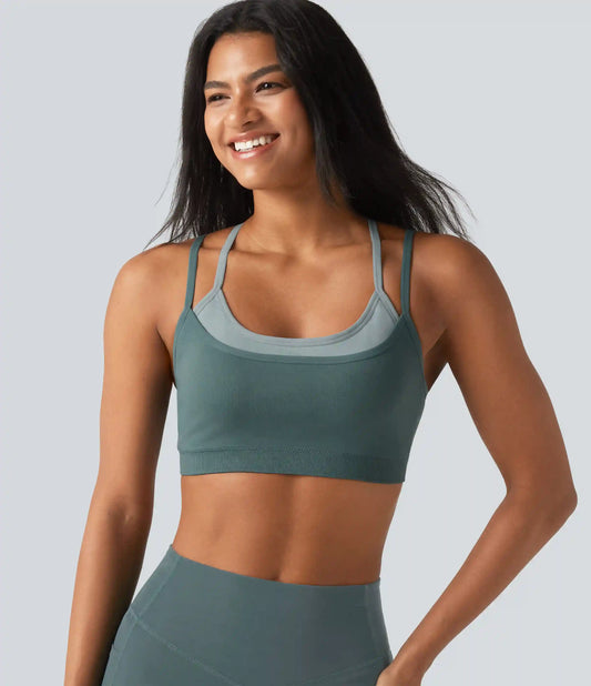 OneForm Seamless Flow Light Support Color Block 2-in-1 Built-in Bra Yoga Sports Bra