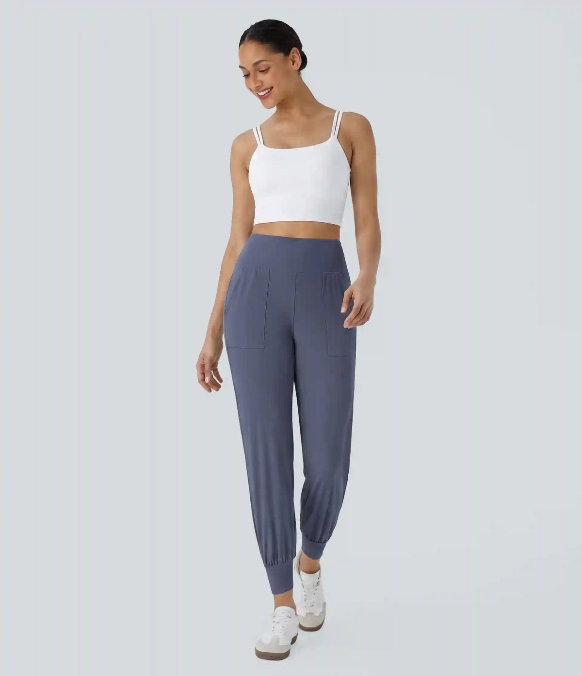 High Waisted Plain Pocket Casual Joggers