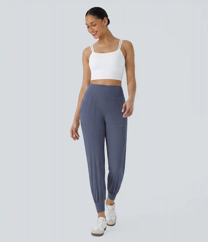 High Waisted Plain Pocket Casual Joggers