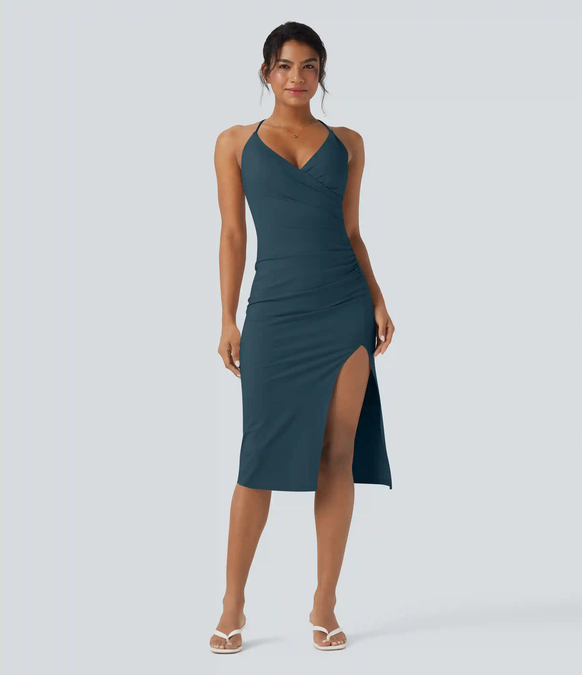 SoftlyZero™ Airy Crossover Ruched Lace Up Bodycon InstantCool Dress DD-F Cups