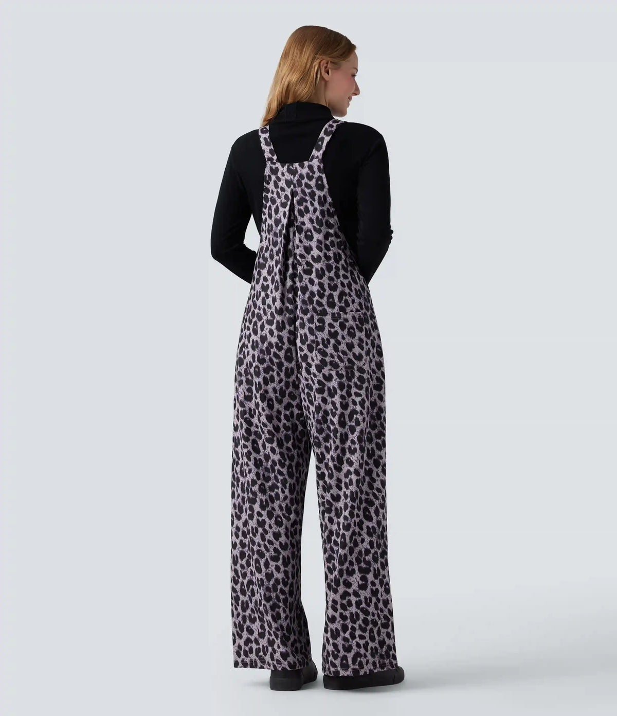 Leopard Print Waffle Casual Overalls with Pockets