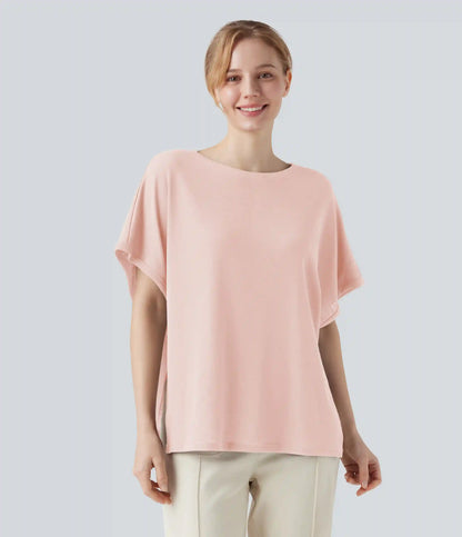 Round Neck Batwing Sleeve Relaxed Casual T-Shirt
