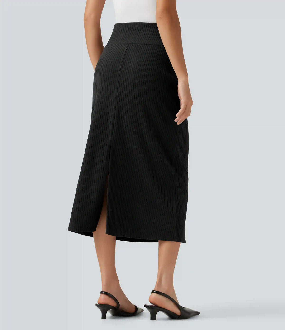 Ribbed Knit High Waisted Casual Midi Skirt