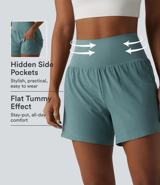 Super High Waisted Tummy Control 2-in-1 Quick Dry Yoga Shorts 5'' with Pockets