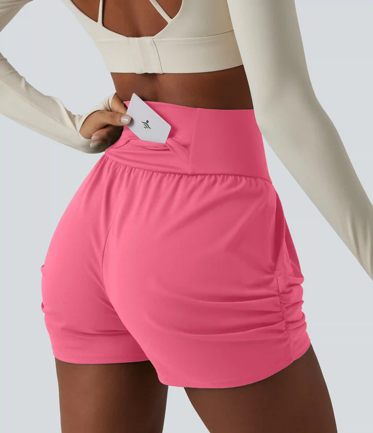 SoftlyZero™ Airy High Waisted Ruched InstantCool Yoga Shorts 3'' with Pockets