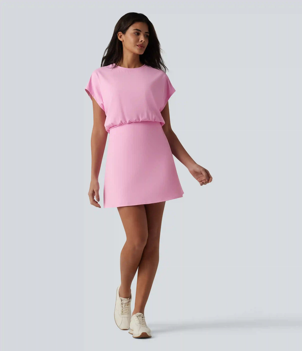 SoftlyZero™ Airy Round Neck Short Sleeve 2-in-1 InstantCool Mini Yoga Active Dress with Pockets-Easy Peezy Edition