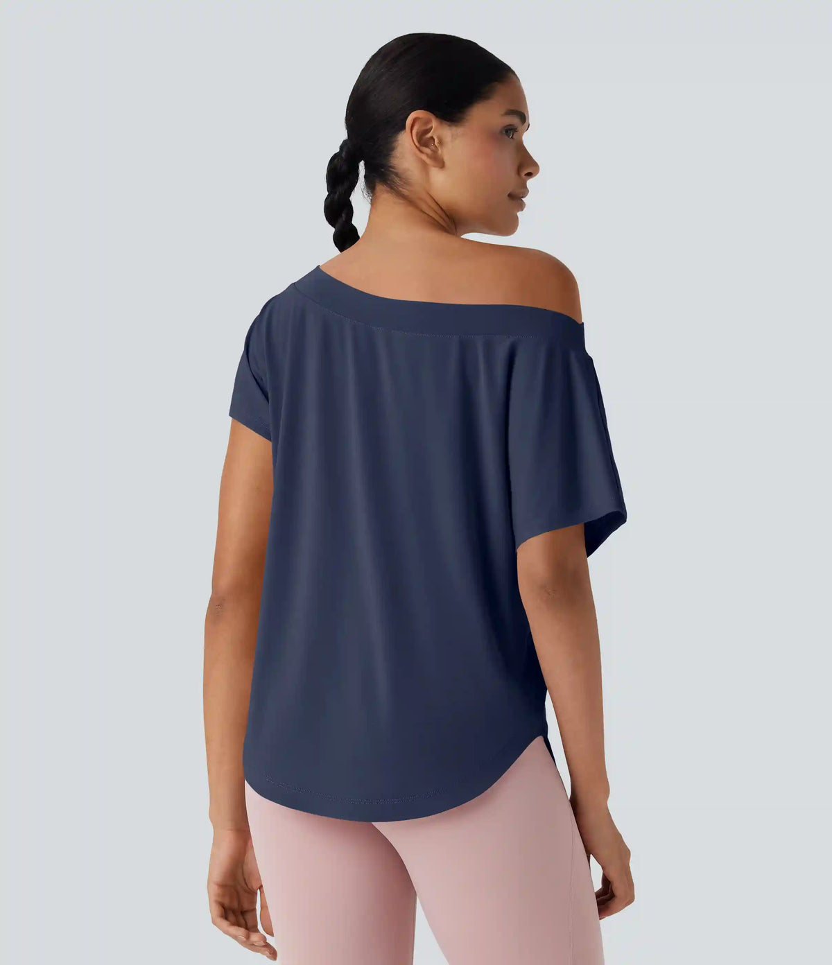 One Shoulder Short Sleeve Curved Hem High Low Quick Dry Yoga Sports Top