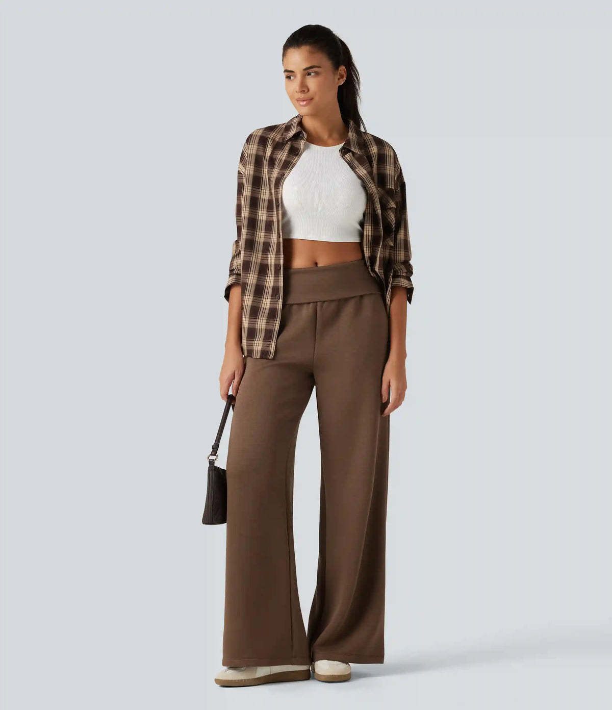 Foldover Mid Rise Baggy Casual Sweatpants with Pockets
