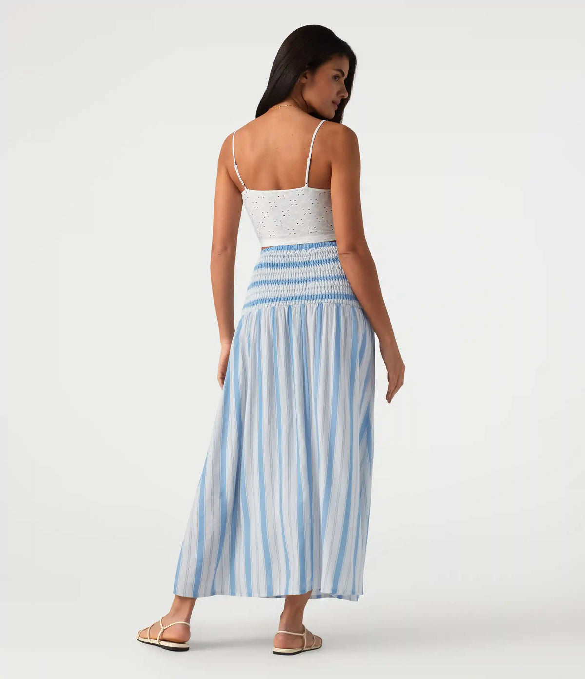 Removable Straps Shirred Stripes Linen-Feel Resort Slip Dress