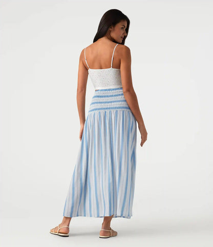 Removable Straps Shirred Stripes Linen-Feel Resort Slip Dress