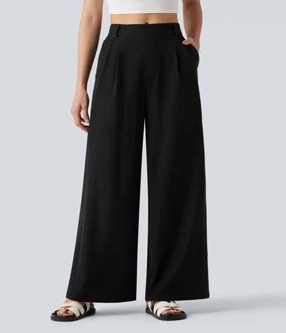 Mid Rise Work Wide-leg Pants with Pockets