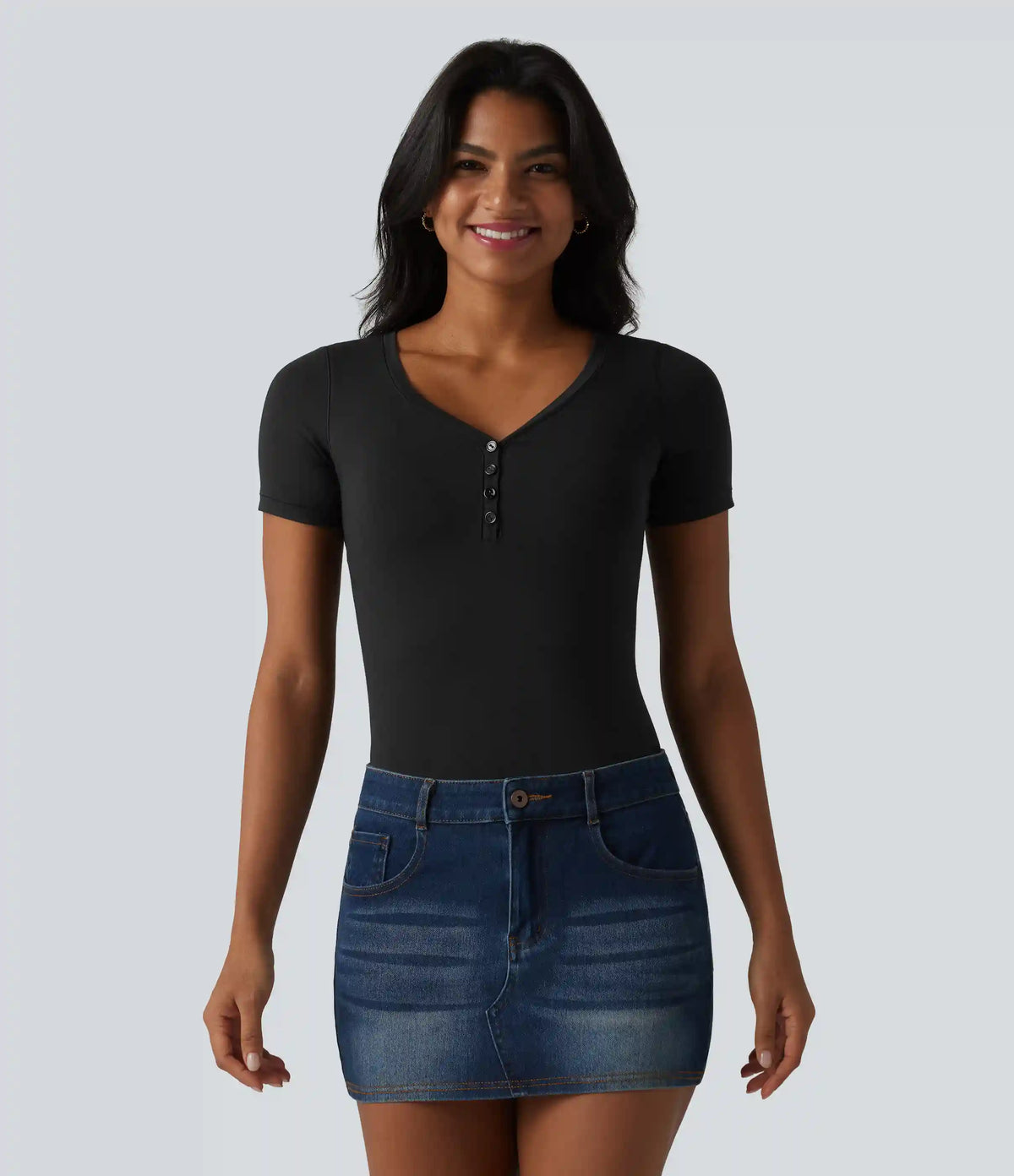 Halara Cotton Jersey V-neck Short Sleeve Built-in Bra Casual T-Shirt B-DD Cups
