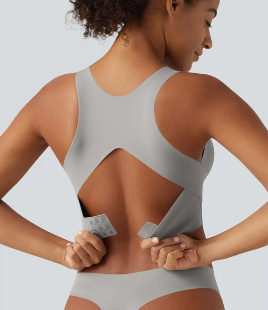 U Neck Crisscross Casual Bralette with Built-in Bra for B-DD Cups