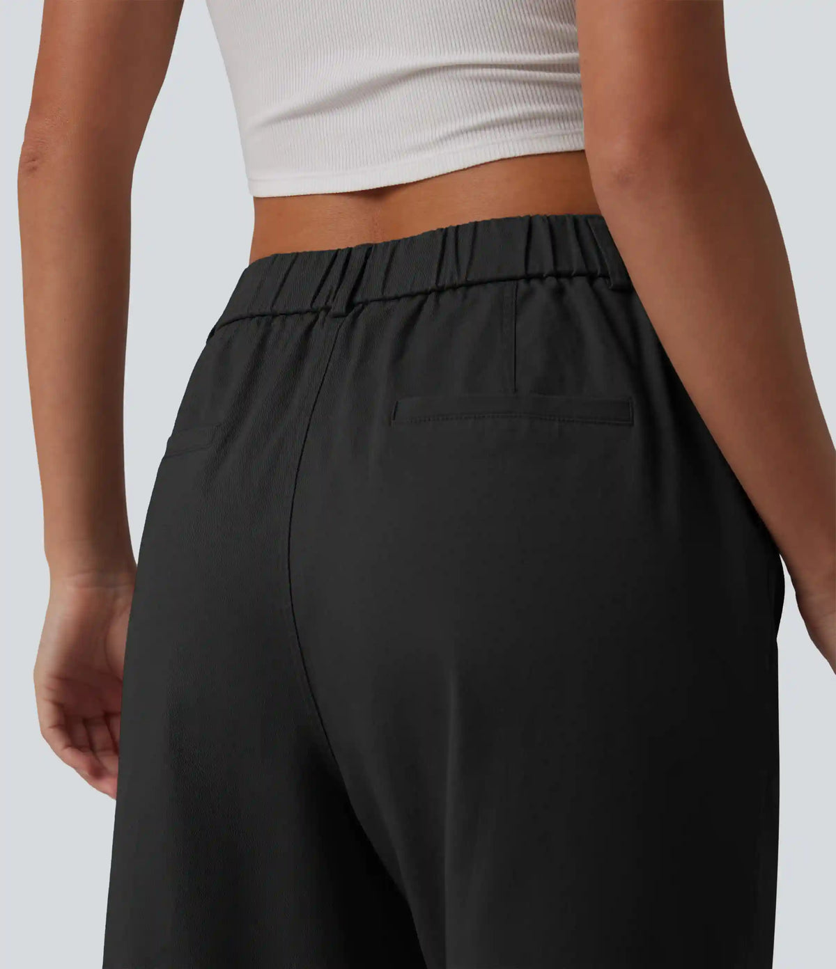 High Waisted Straight Leg Work Chino Cotton Pants with Pockets