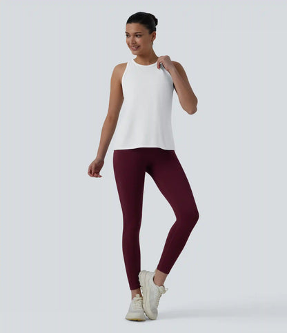 Racerback Pleated Round Neck Quick Dry Yoga Tank Top