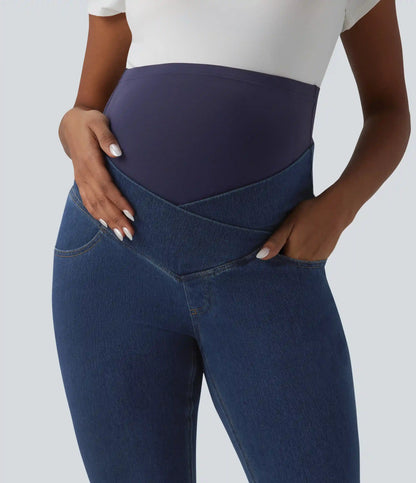 Halara Flex™ Super High Waisted Crossover Flare Casual Maternity Jeans with Pockets