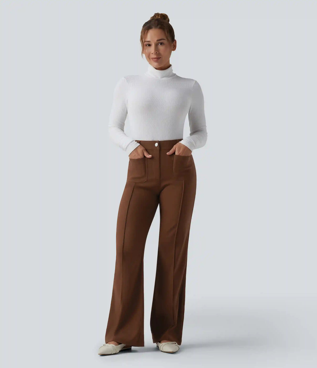 High Waisted Work Flare Pants with Pockets