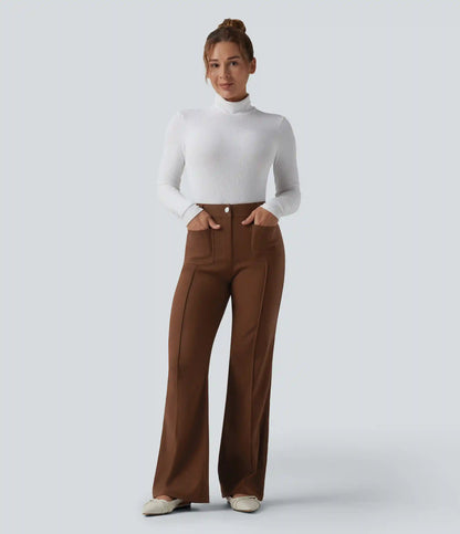 High Waisted Work Flare Pants with Pockets