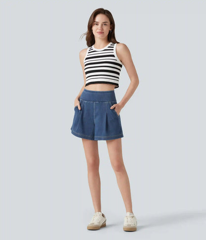 Halara Flex™ High Waisted Denim Casual Baggy Shorts 4'' with Pockets