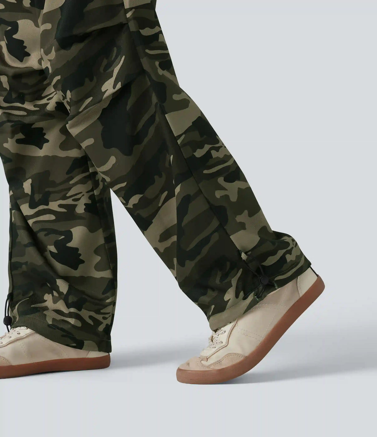 Mid Rise Drawstring Camo Casual Cargo Baggy Pants with Pockets