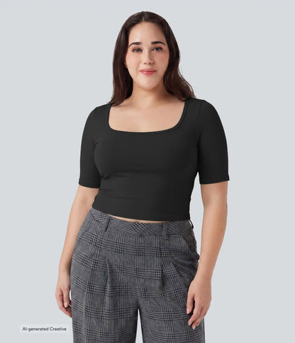 Plus Size SoftlyZero™ Airy Scoop Neck Short Sleeve InstantCool Work T-Shirt