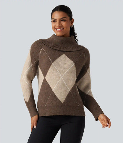 Off Shoulder Long Sleeve Gingham Casual Sweater
