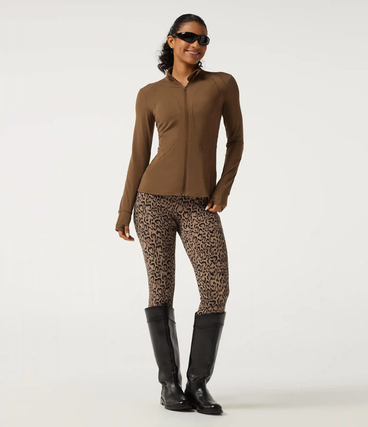 Halara UltraSculpt™ Extra Heat Leopard Print High Waisted Tummy Control Fleece Workout Leggings with Pockets