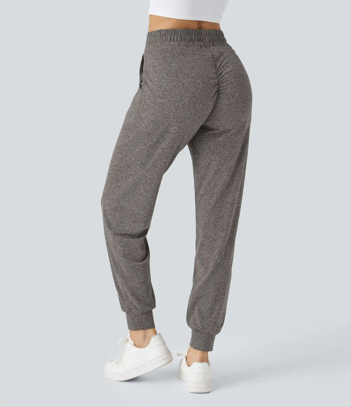 High Waisted Drawstring Pocket Ruched Yoga Joggers with Pockets