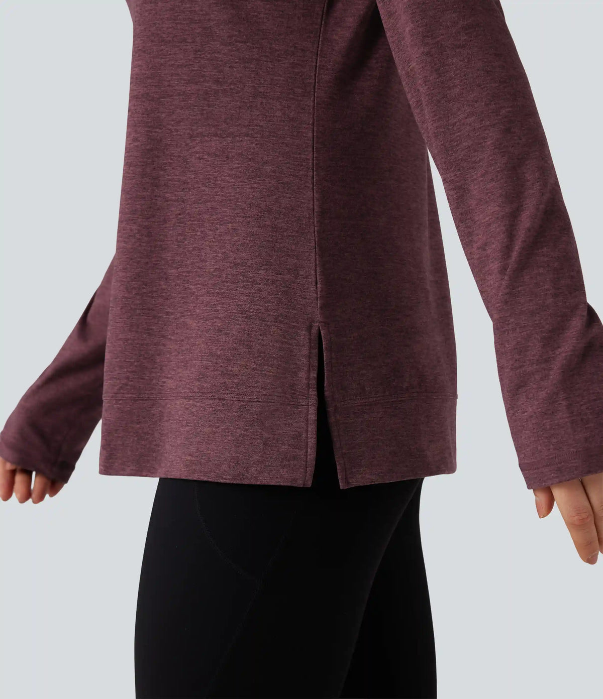 Skin Friendly Round Neck Raglan Long Sleeve Split Hem Casual T-Shirt