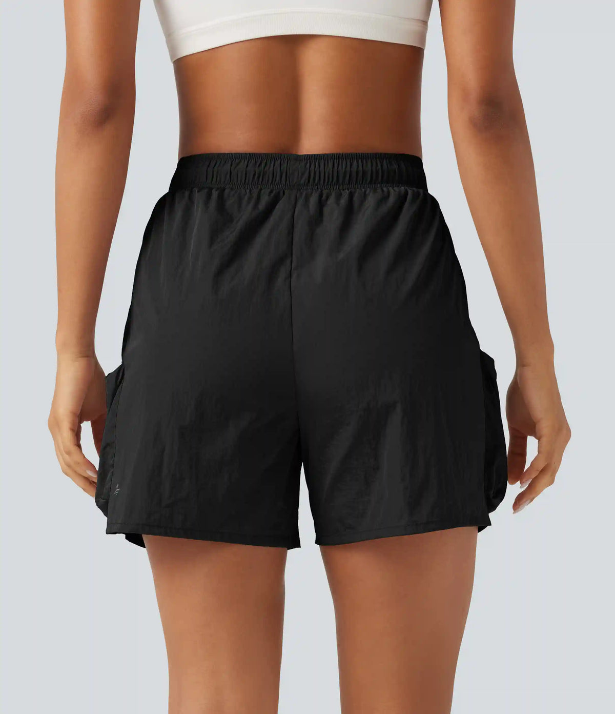 High Waisted Drawstring Workout Cargo Shorts with Pockets
