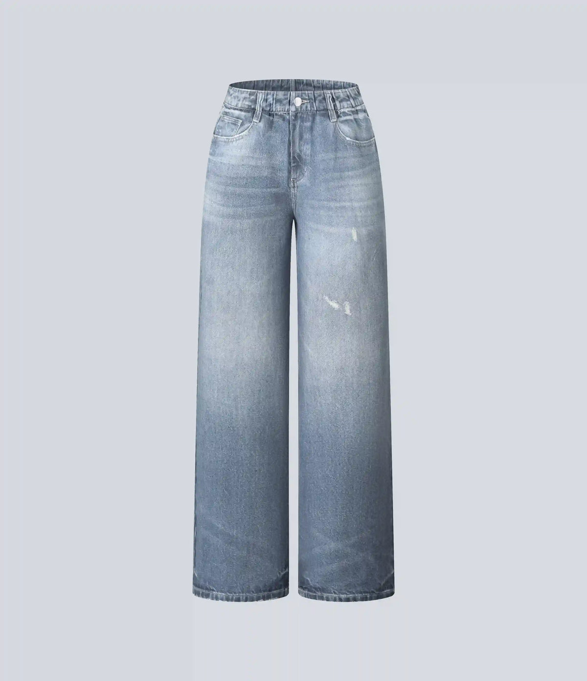 Mid Rise Denim Print French Terry Casual Sweatpants Jeans with Pockets