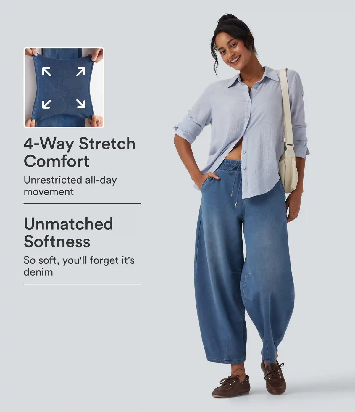 Halara Flex™ Mid Rise Drawstring Barrel Leg Casual French Terry Baggy Sweatpants Jeans with Pockets