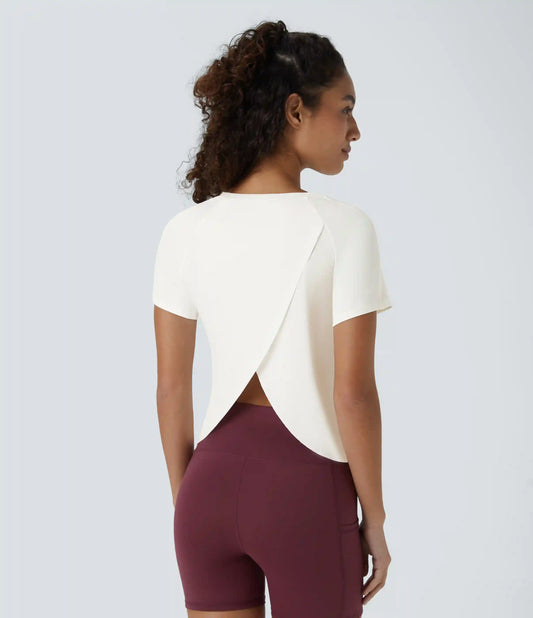 Contrast Mesh Hem Short Sleeve InstantCool Yoga Sports Top-UPF50+
