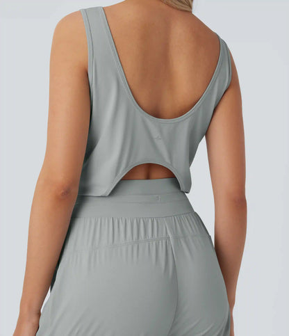 Sleeveless Cut Out Drawstring Pocket InstantCool Yoga Jumpsuit-UPF50+