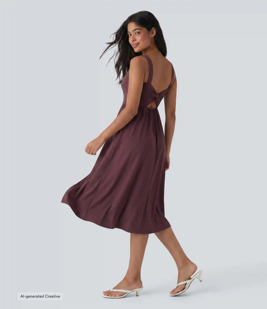 SoftlyZero™ Airy Padded InstantCool Midi Casual Dress with Pockets DD-F Cups